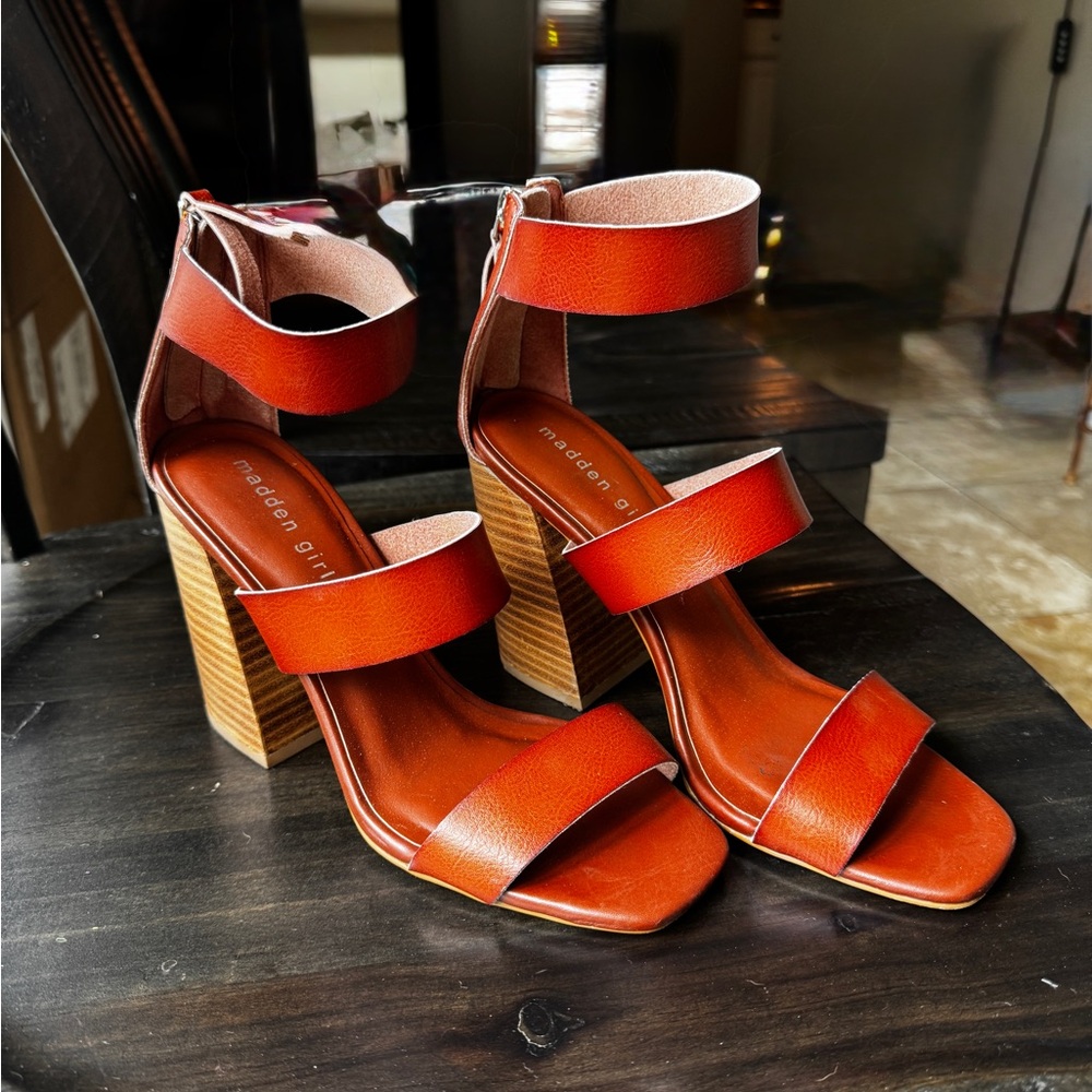 Madden Girl Orange Strappy Block Heels